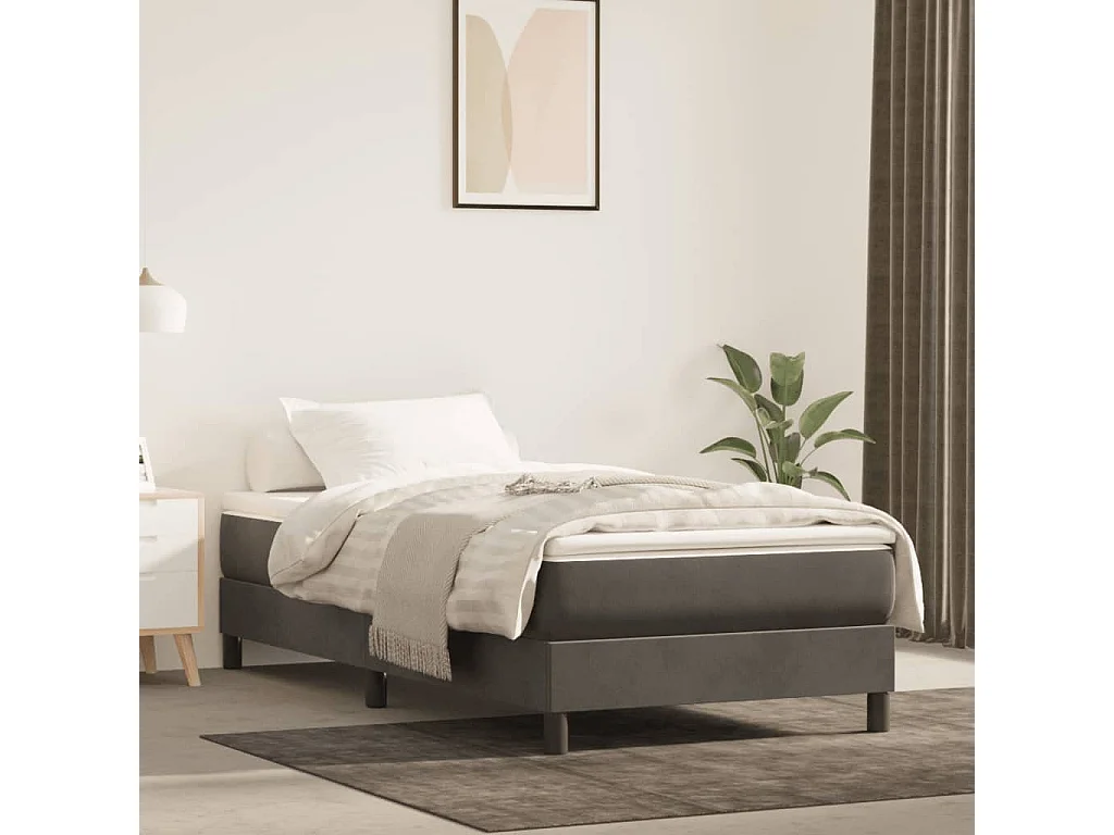 Lit simple | Lit adulte, enfant | Cadre de lit gris foncé 80x200 cm velours