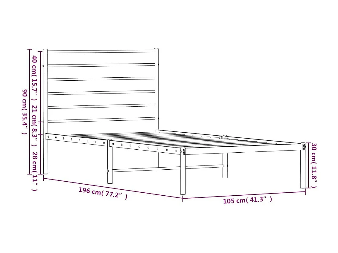 Lit simple | Lit adulte, enfant | Cadre de lit métal avec tête de lit noir 100x190cm