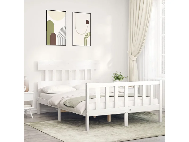 Lit double | Lit adulte | Cadre de lit blanc 140x190 cm bois de pin massif
