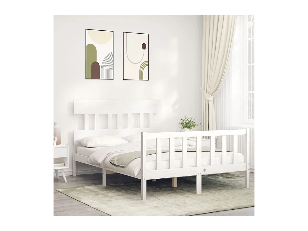 Lit double | Lit adulte | Cadre de lit blanc 140x190 cm bois de pin massif