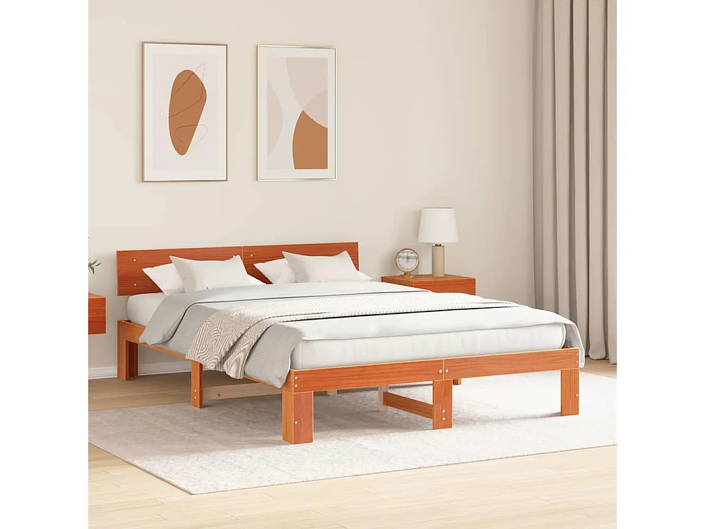 Lit double | Lit adulte | Cadre de lit Marron 140x200 cm Bois de pin massif
