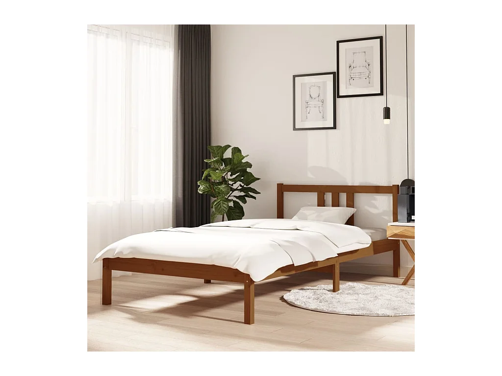 Lit simple | Lit adulte, enfant | Cadre de lit marron miel bois massif 100x200 cm