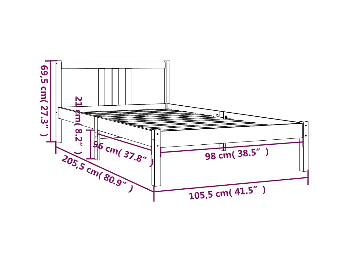 Lit simple | Lit adulte, enfant | Cadre de lit marron miel bois massif 100x200 cm