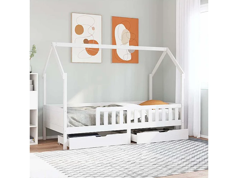 Lit simple | Lit enfant | Cadre de lit enfants avec tiroirs 90x190 cm bois