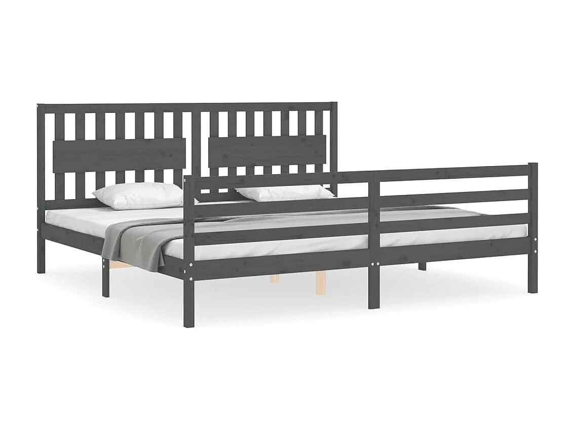 Lit double | Lit adulte | Cadre de lit gris 200x200 cm bois massif