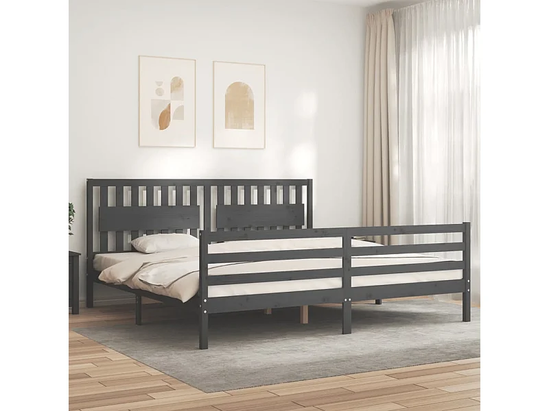 Lit double | Lit adulte | Cadre de lit gris 200x200 cm bois massif