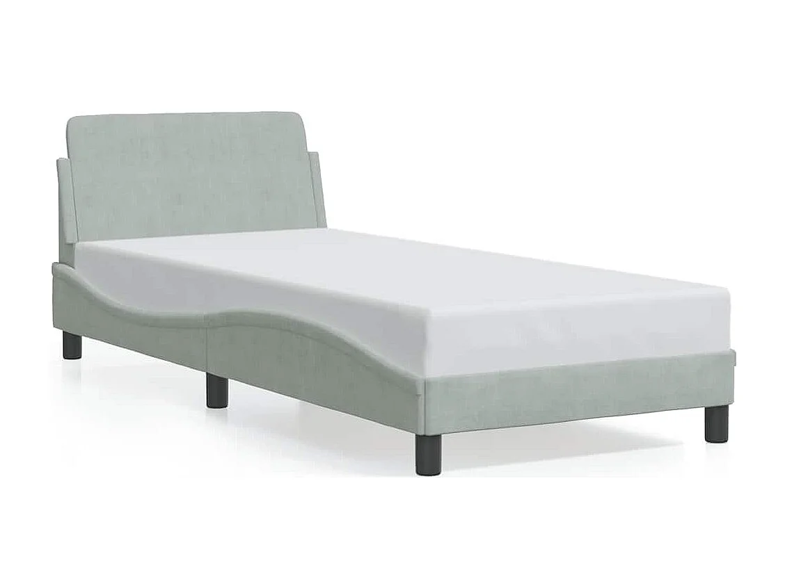 Lit simple | Lit adulte, enfant | Cadre de lit gris clair 80x200 cm velours