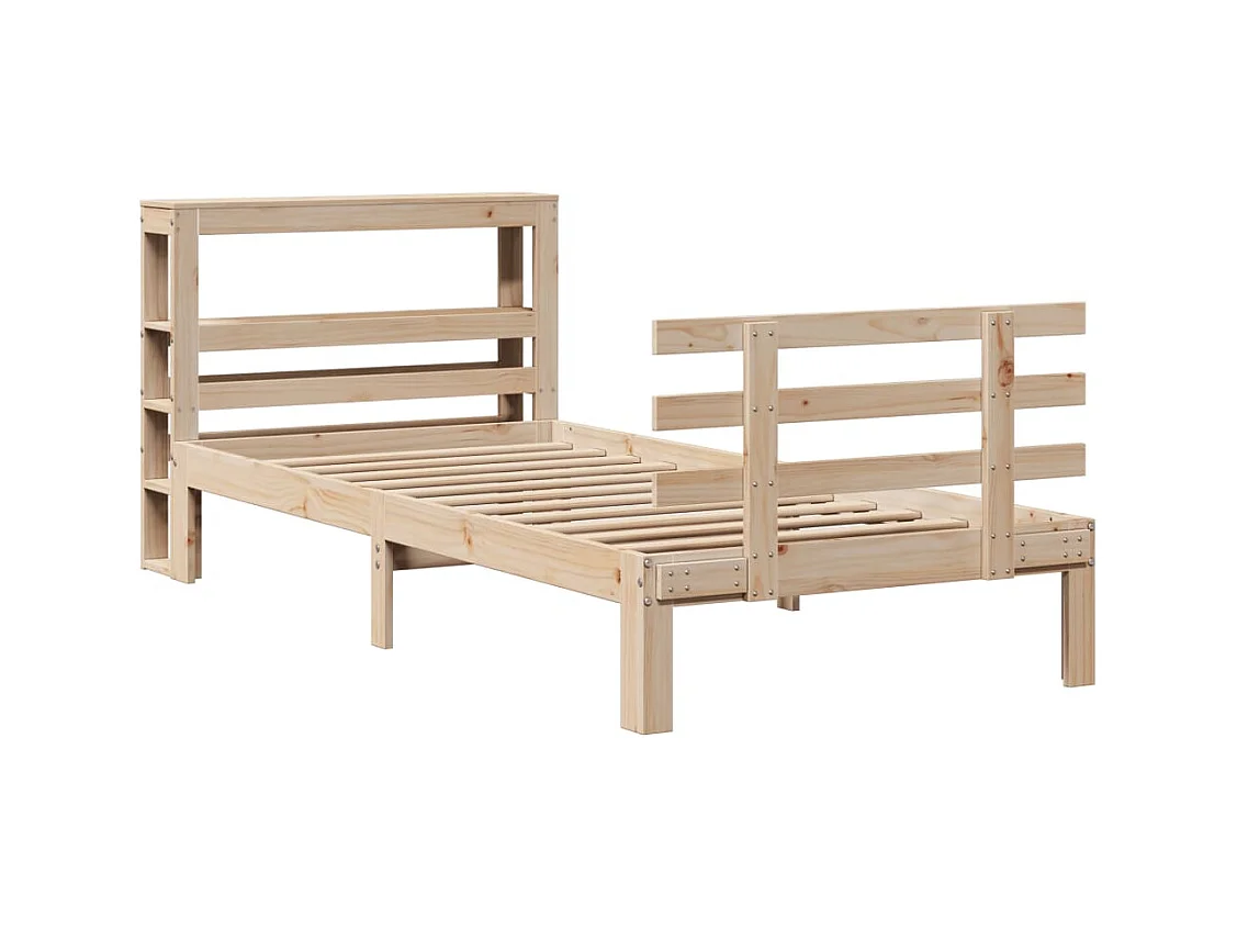 Letto per adulti | Letto singolo | Giroletto con Testiera 90x200 cm in Legno Massello di Pino