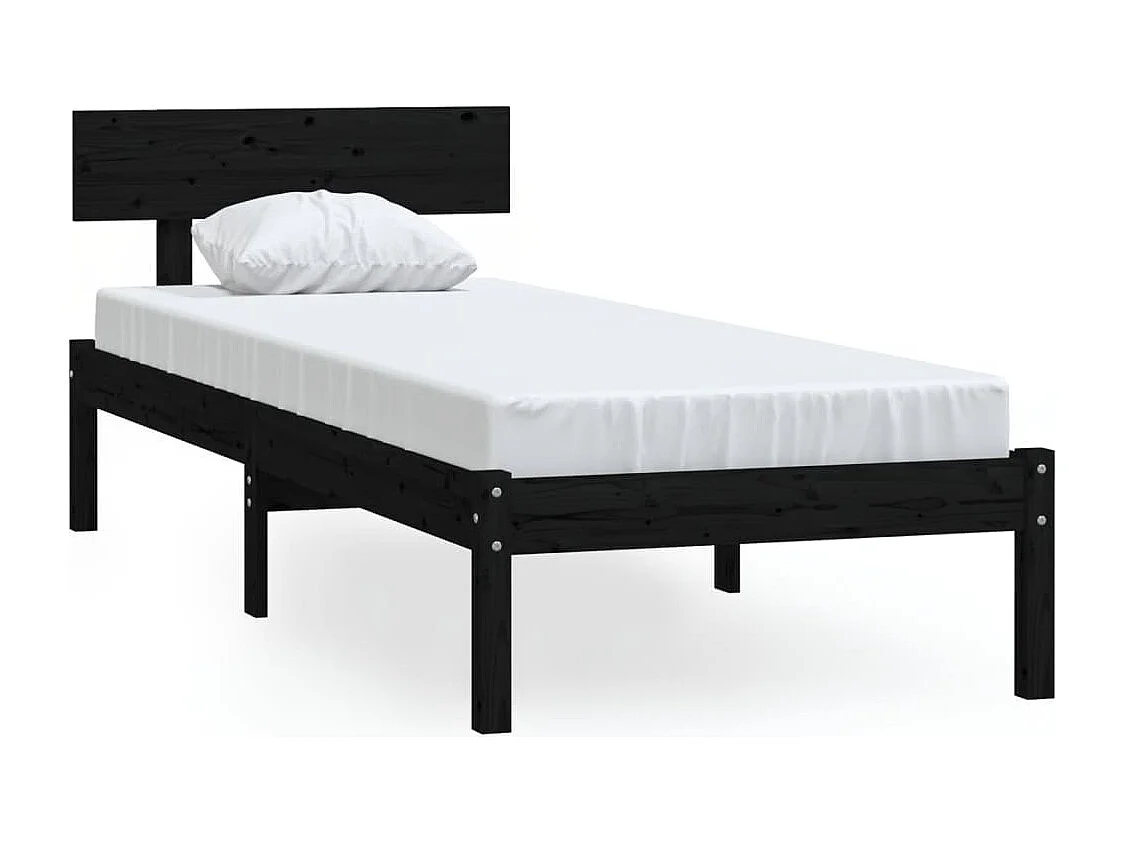 Lit simple | Lit adulte, enfant | Cadre de lit noir bois de pin massif 90x190 cm
