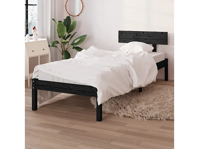 Lit simple | Lit adulte, enfant | Cadre de lit noir bois de pin massif 90x190 cm