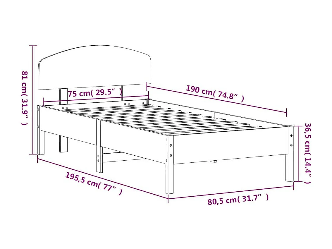 Lit simple | Lit adulte, enfant | Cadre de lit blanc 75x190 cm bois de pin massif