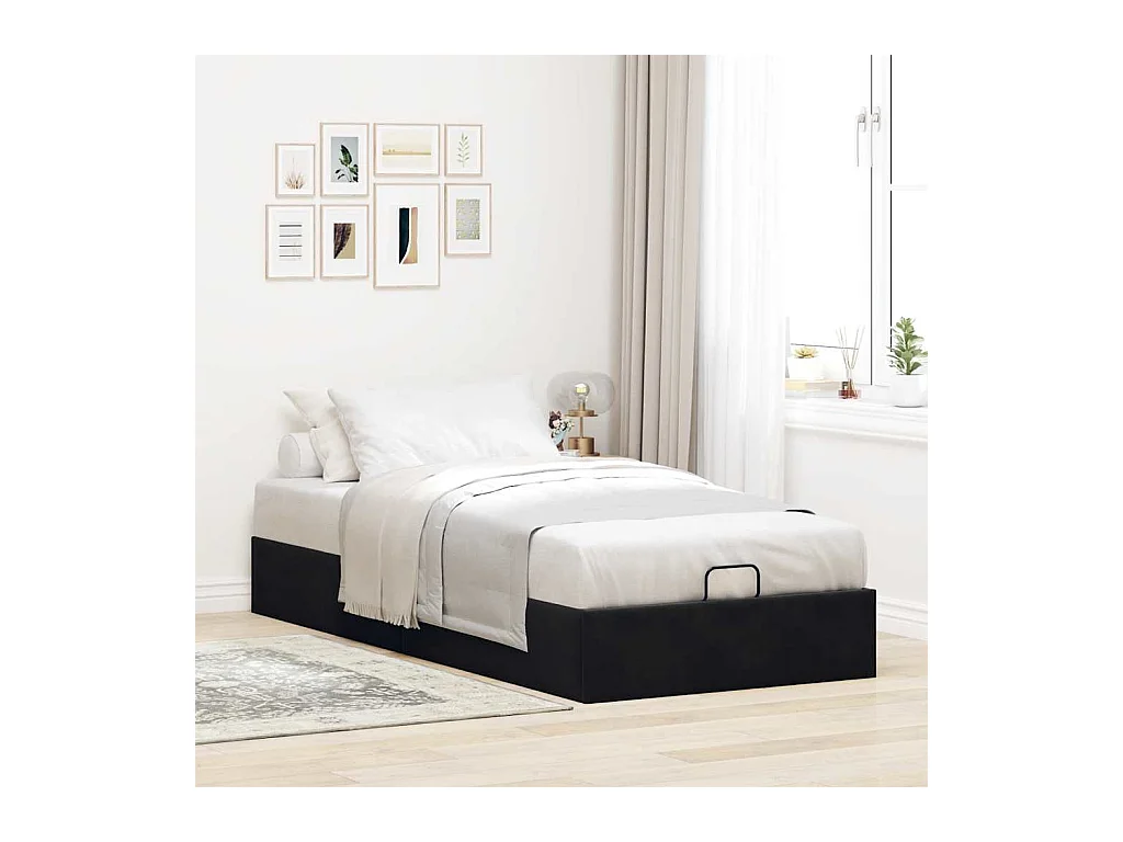 Lit simple | Lit adulte, enfant | Cadre de lit ottoman noir 90x190 cm velours
