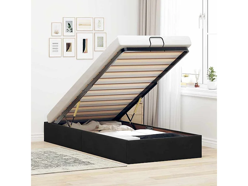 Lit simple | Lit adulte, enfant | Cadre de lit ottoman noir 90x190 cm velours