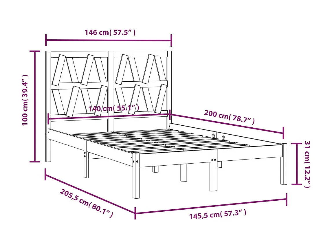 Lit double | Lit adulte | Cadre de lit Bois de pin massif 140x200 cm