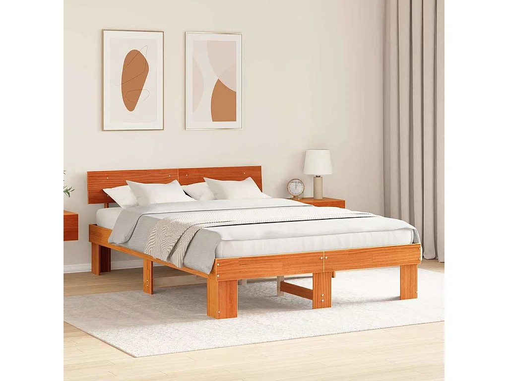 Lit double | Lit adulte | Cadre de lit Marron cire 150x200 cm Bois massif en pin
