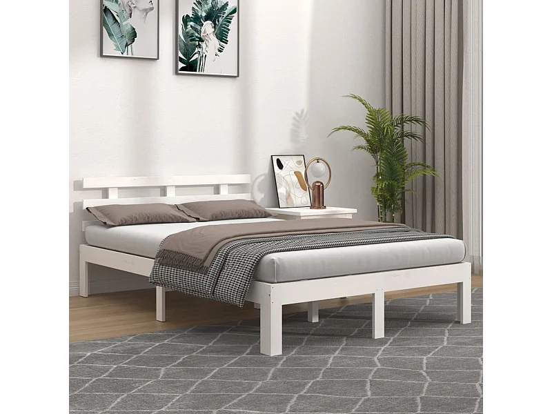 Lit double | Lit adulte | Cadre de lit blanc bois massif 180x200 cm