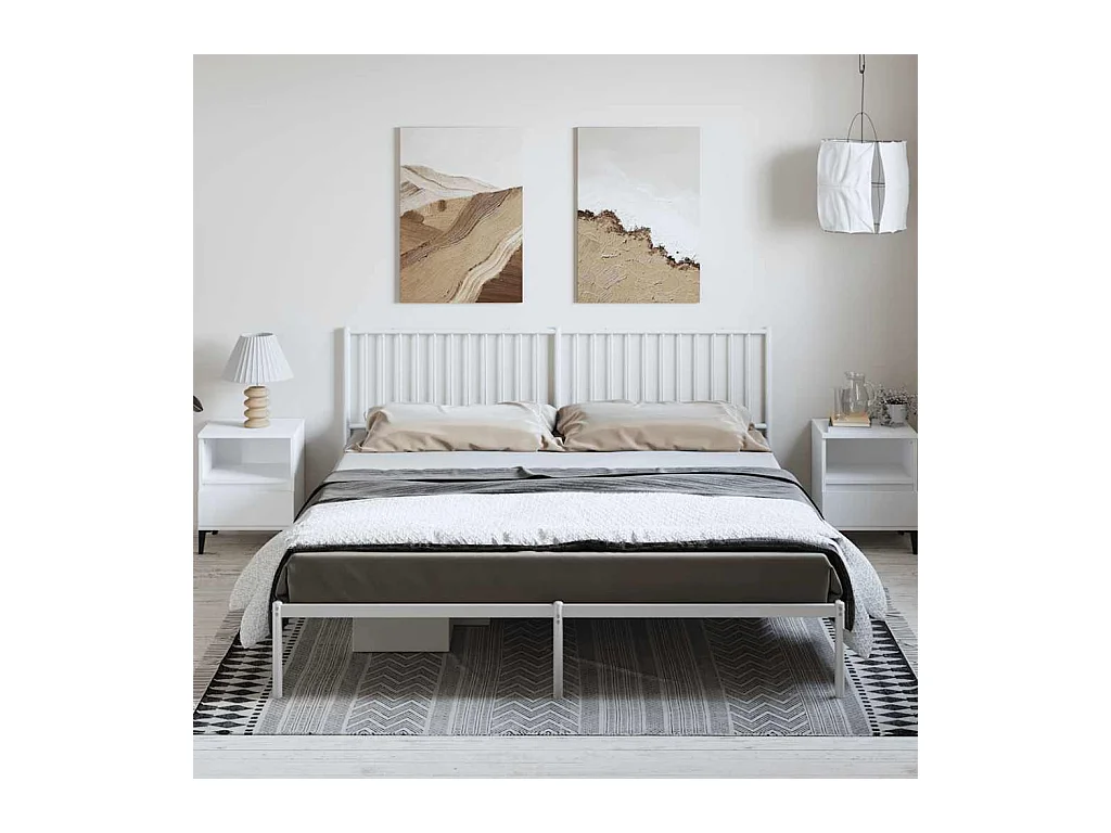 Lit double | Lit adulte | Cadre de lit métal et tête de lit blanc 183x213 cm