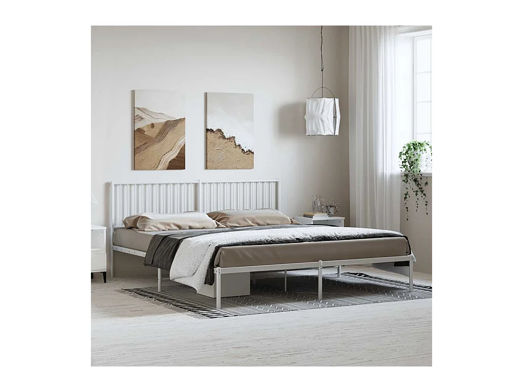 Lit double | Lit adulte | Cadre de lit métal et tête de lit blanc 183x213 cm