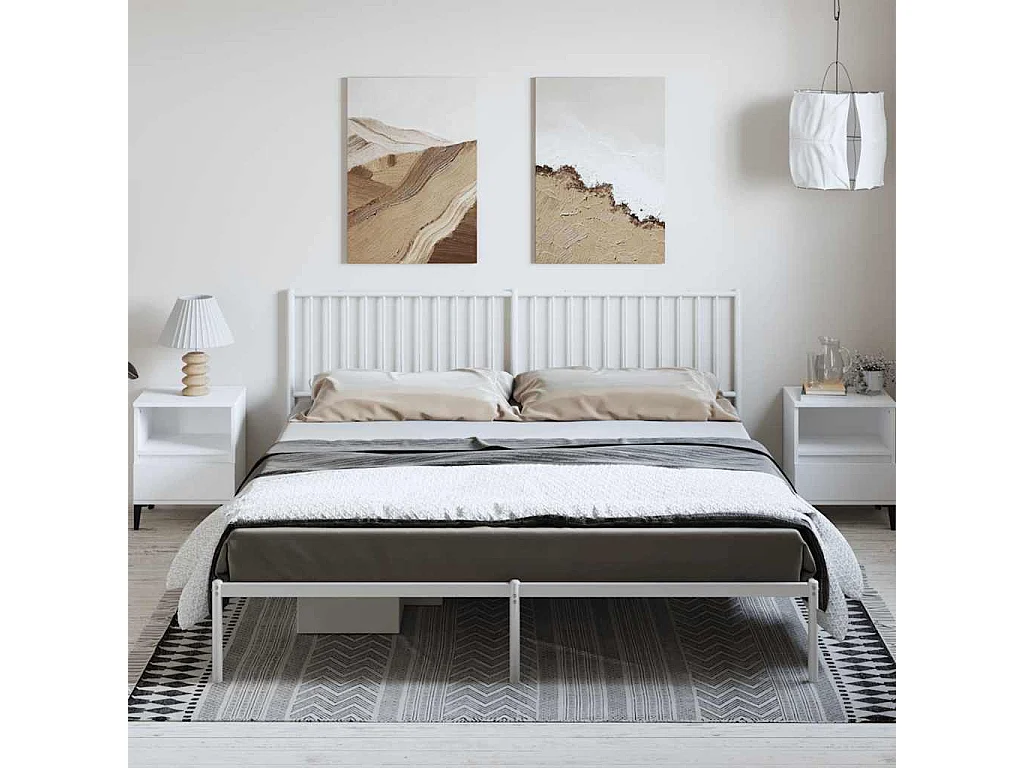 Lit double | Lit adulte | Cadre de lit métal et tête de lit blanc 183x213 cm
