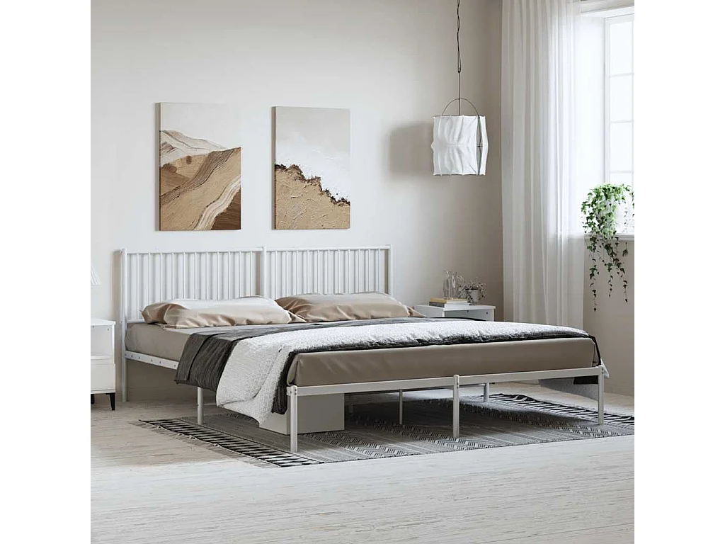 Lit double | Lit adulte | Cadre de lit métal et tête de lit blanc 183x213 cm