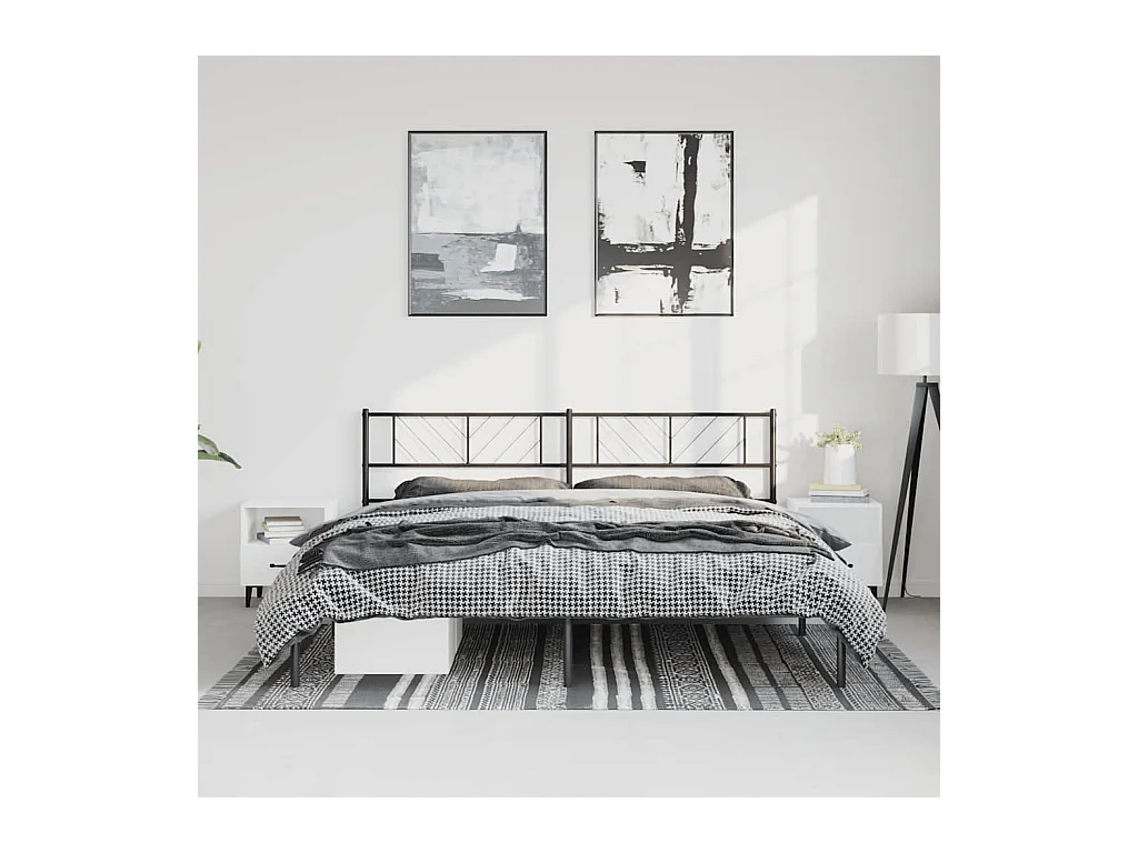 Lit double | Lit adulte | Cadre de lit métal avec tête de lit noir 193x203cm