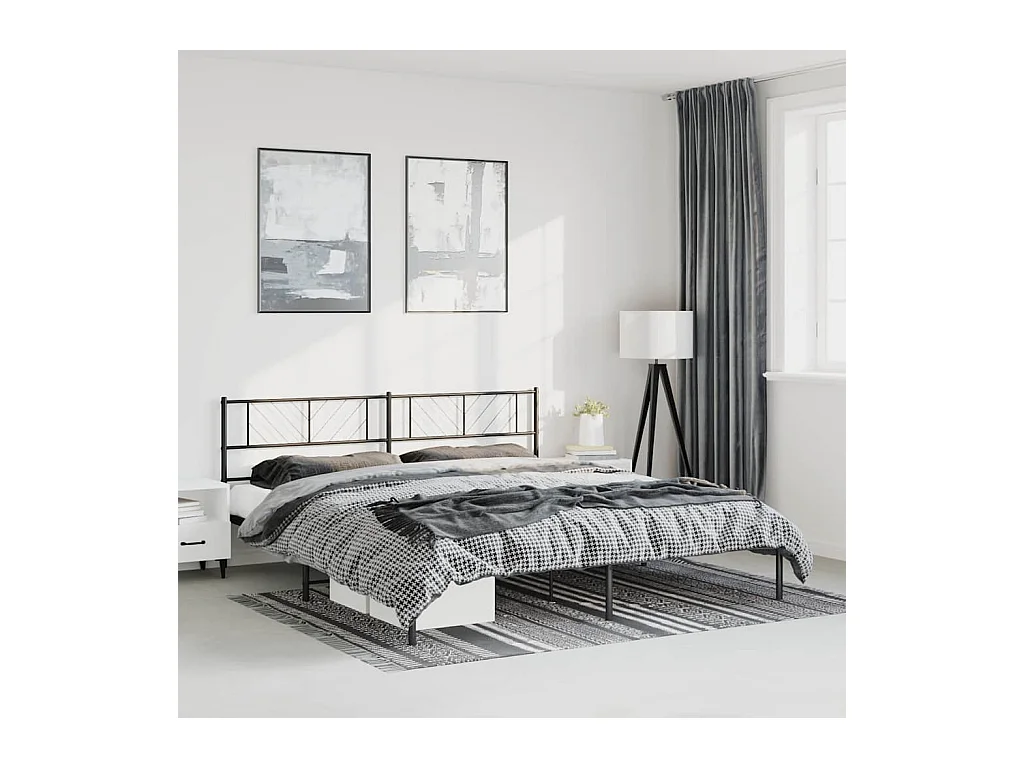 Lit double | Lit adulte | Cadre de lit métal avec tête de lit noir 193x203cm