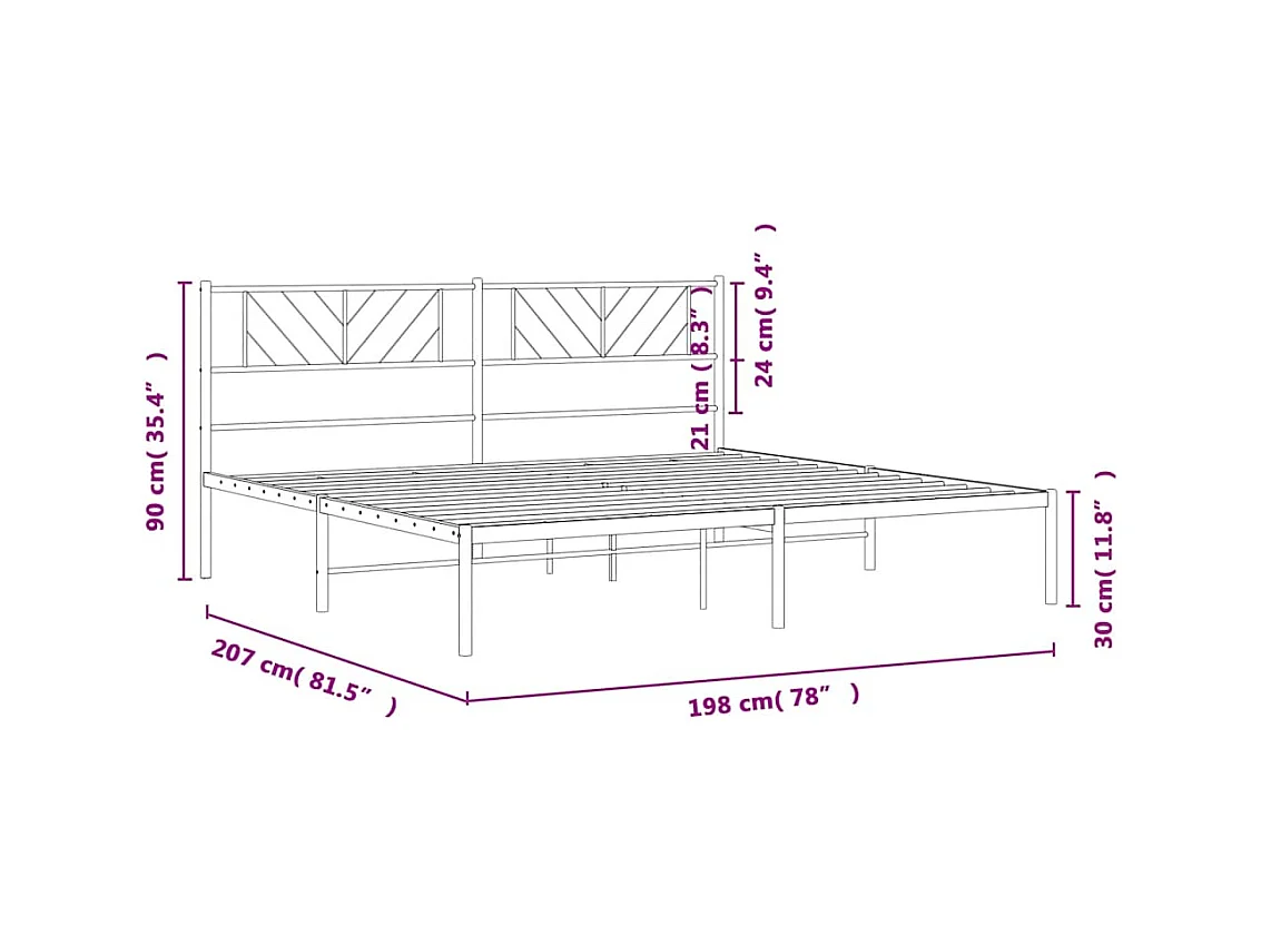 Lit double | Lit adulte | Cadre de lit métal avec tête de lit noir 193x203cm