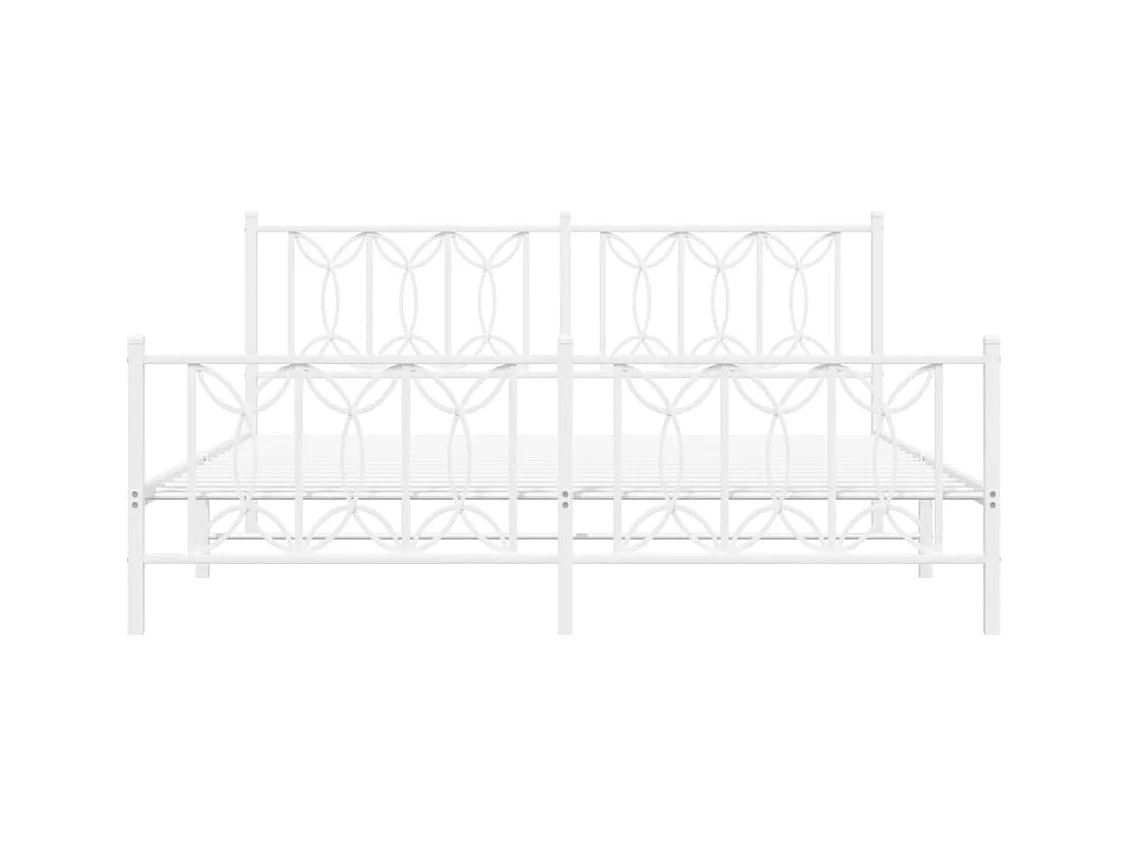 Lit double | Lit adulte | Cadre de lit métal et pied de lit blanc 183x213 cm