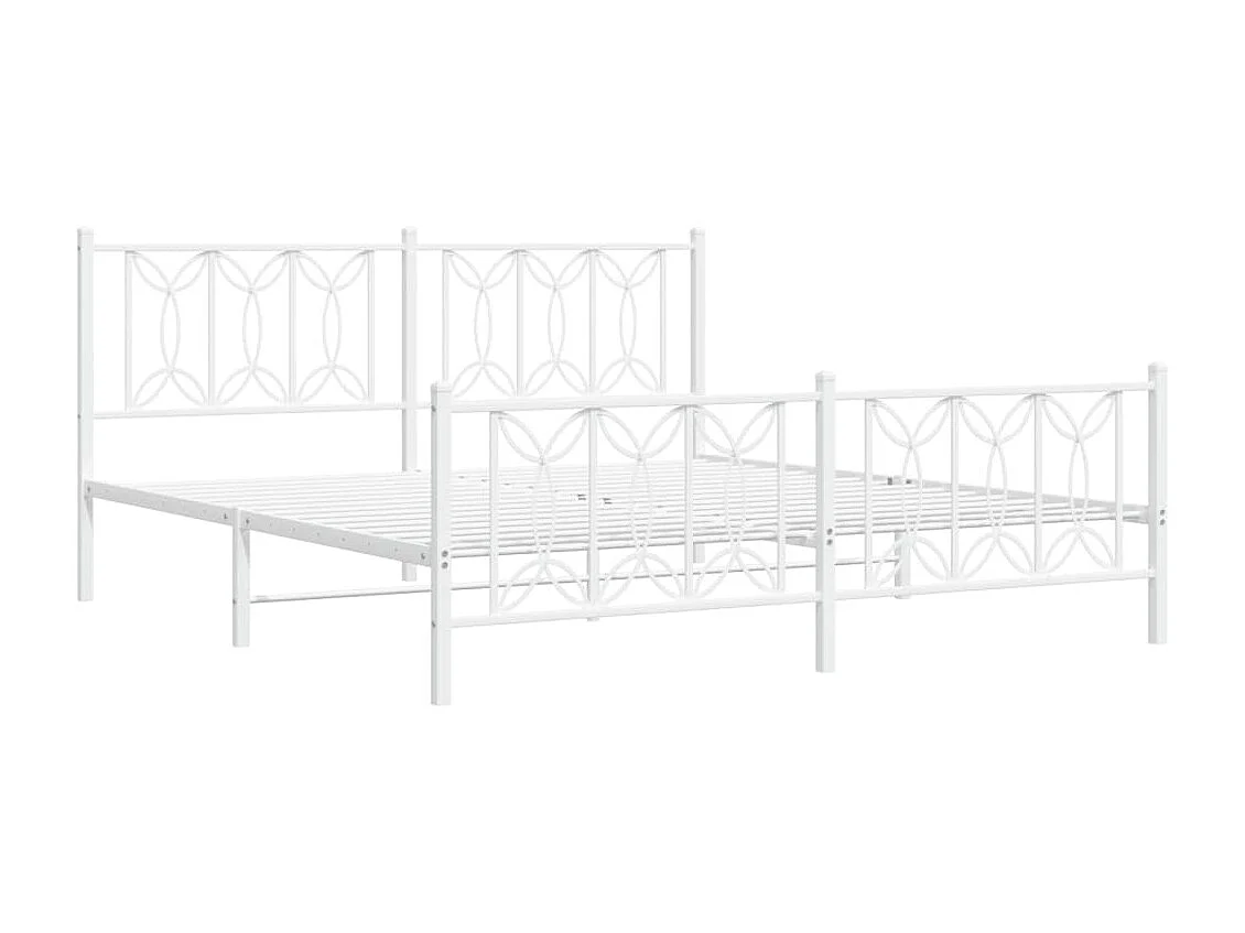 Lit double | Lit adulte | Cadre de lit métal et pied de lit blanc 183x213 cm