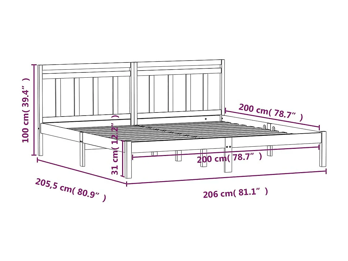 Lit double | Lit adulte | Cadre de lit gris bois massif 200x200 cm
