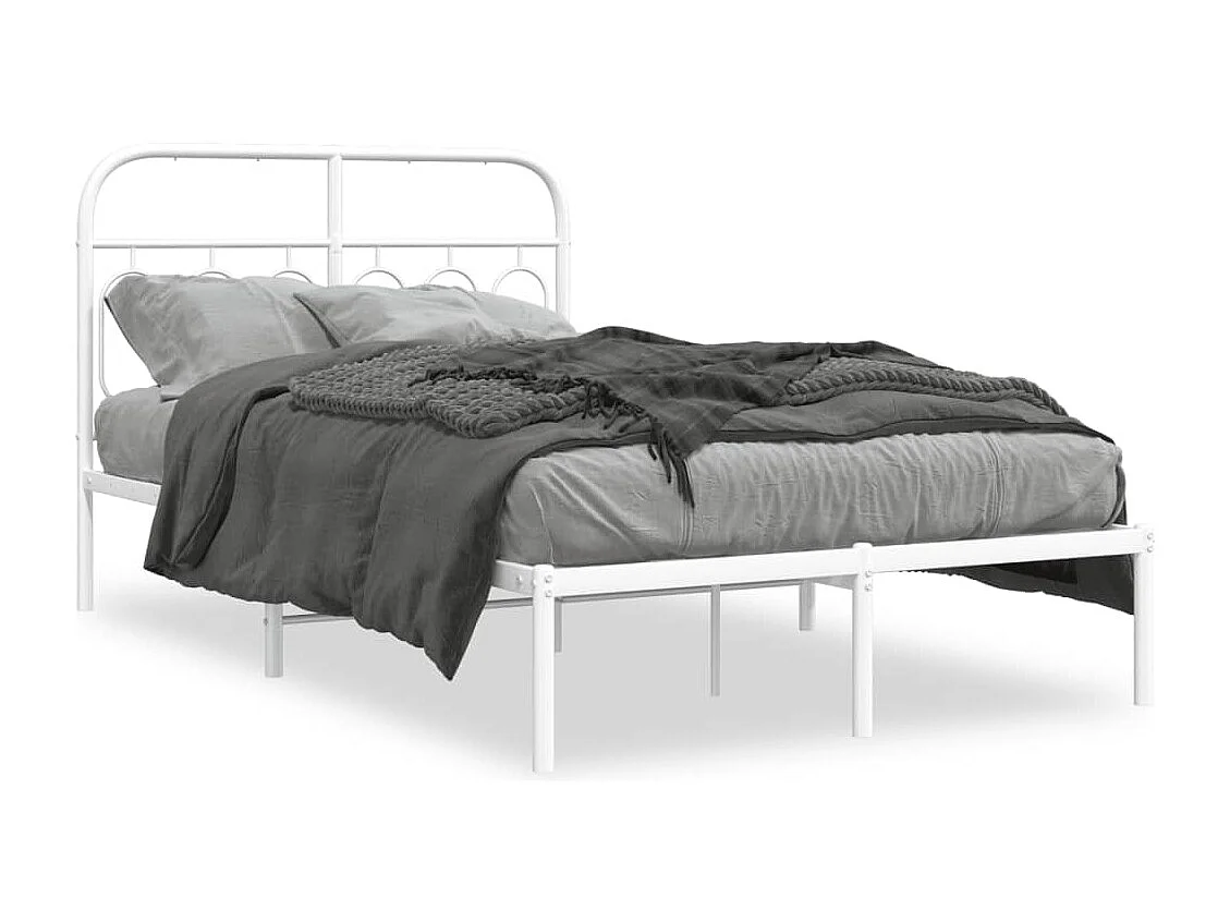 Lit simple | Lit adulte, enfant | Cadre de lit métal et tête de lit blanc 120x190 cm