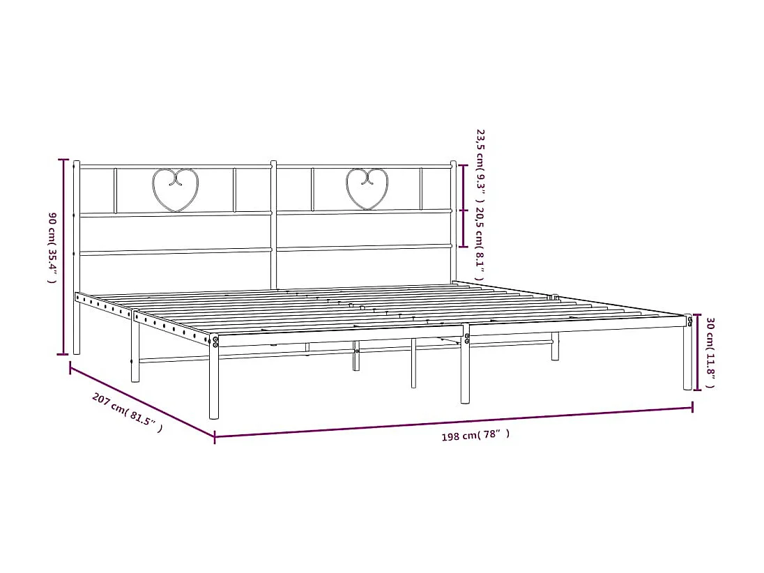 Lit double | Lit adulte | Cadre de lit métal avec tête de lit noir 193x203cm