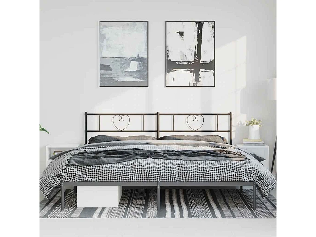 Lit double | Lit adulte | Cadre de lit métal avec tête de lit noir 193x203cm