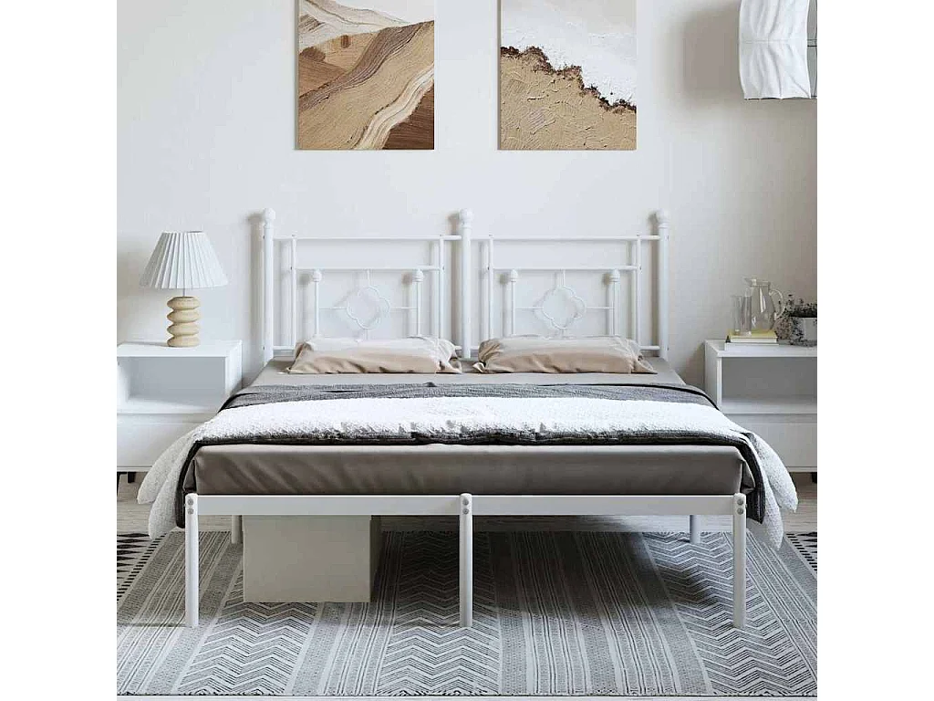 Lit double | Lit adulte | Cadre de lit métal et tête de lit blanc 150x200 cm