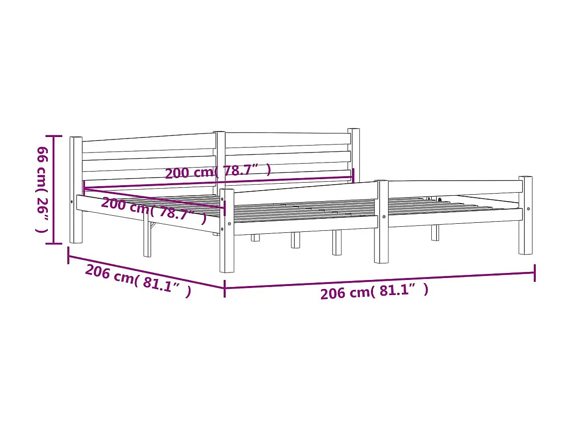 Lit double | Lit adulte | Cadre de lit bois massif de pin 200x200 cm