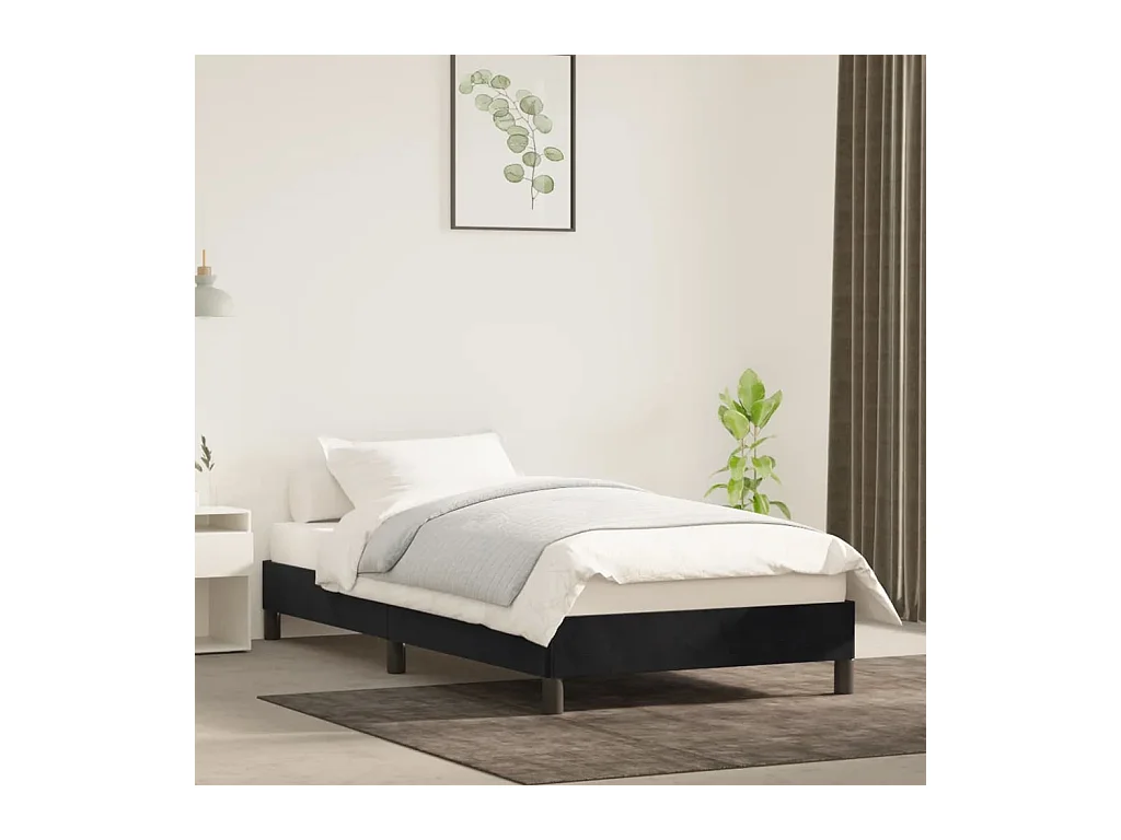 Lit simple | Lit adulte, enfant | Cadre de lit noir 90x200 cm velours