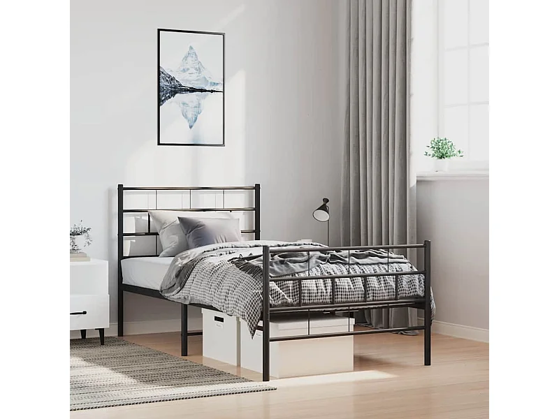 Lit simple | Lit adulte, enfant | Cadre de lit métal et pied de lit noir 100x200 cm