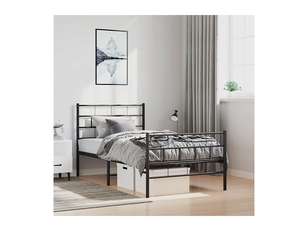 Lit simple | Lit adulte, enfant | Cadre de lit métal et pied de lit noir 100x200 cm