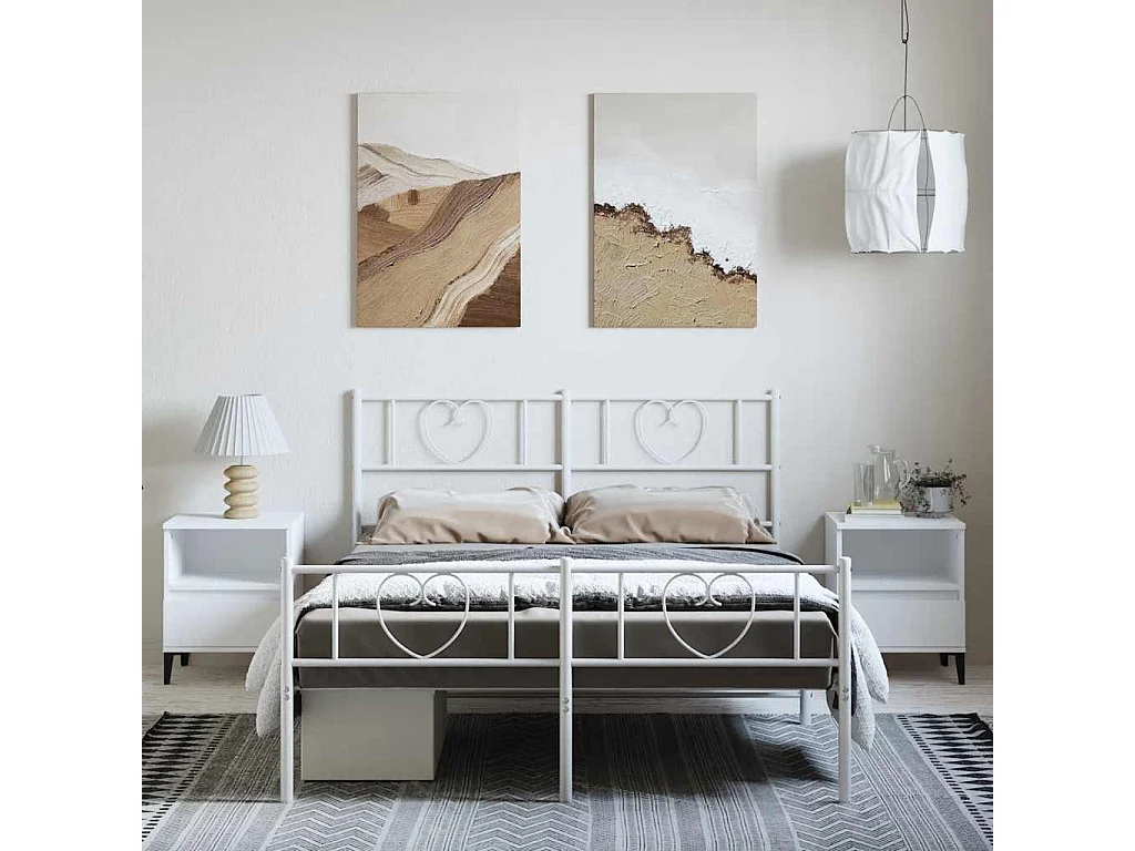 Lit double | Lit adulte | Cadre de lit métal et pied de lit blanc 150x200 cm