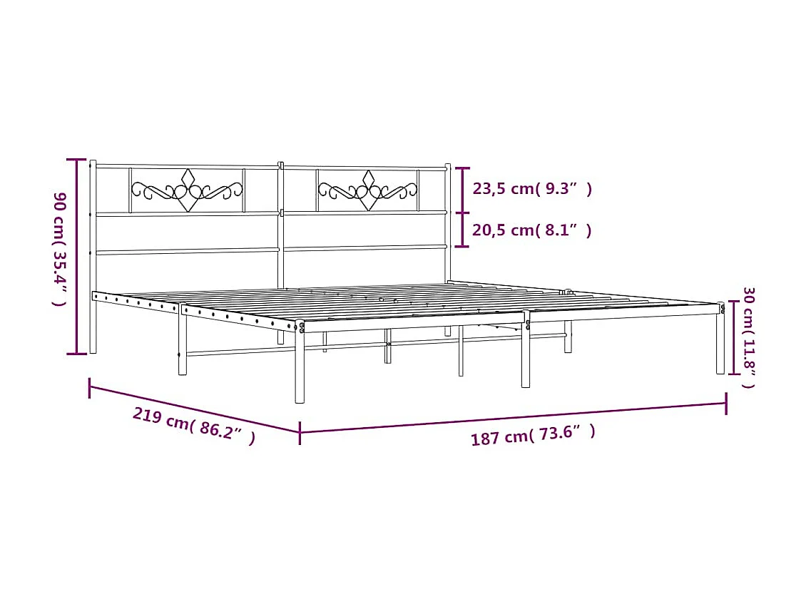 Bedframe | Tweepersoonsbed met hoofdbord metaal zwart 183x213 cm
