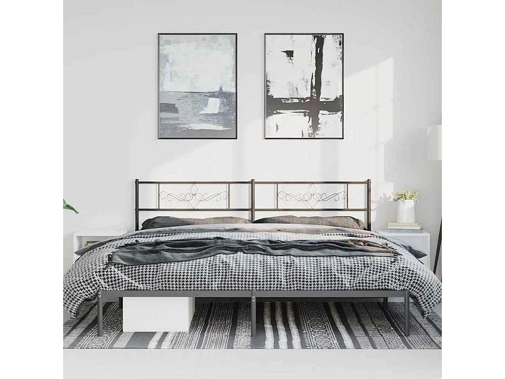 Bedframe | Tweepersoonsbed met hoofdbord metaal zwart 183x213 cm