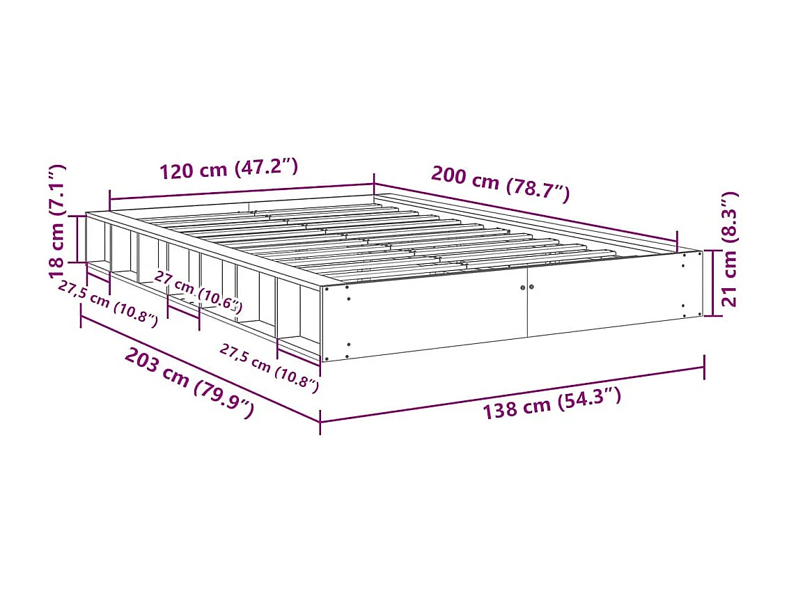 Lit simple | Lit adulte, enfant | Cadre de lit 120x200 cm bois massif de chêne