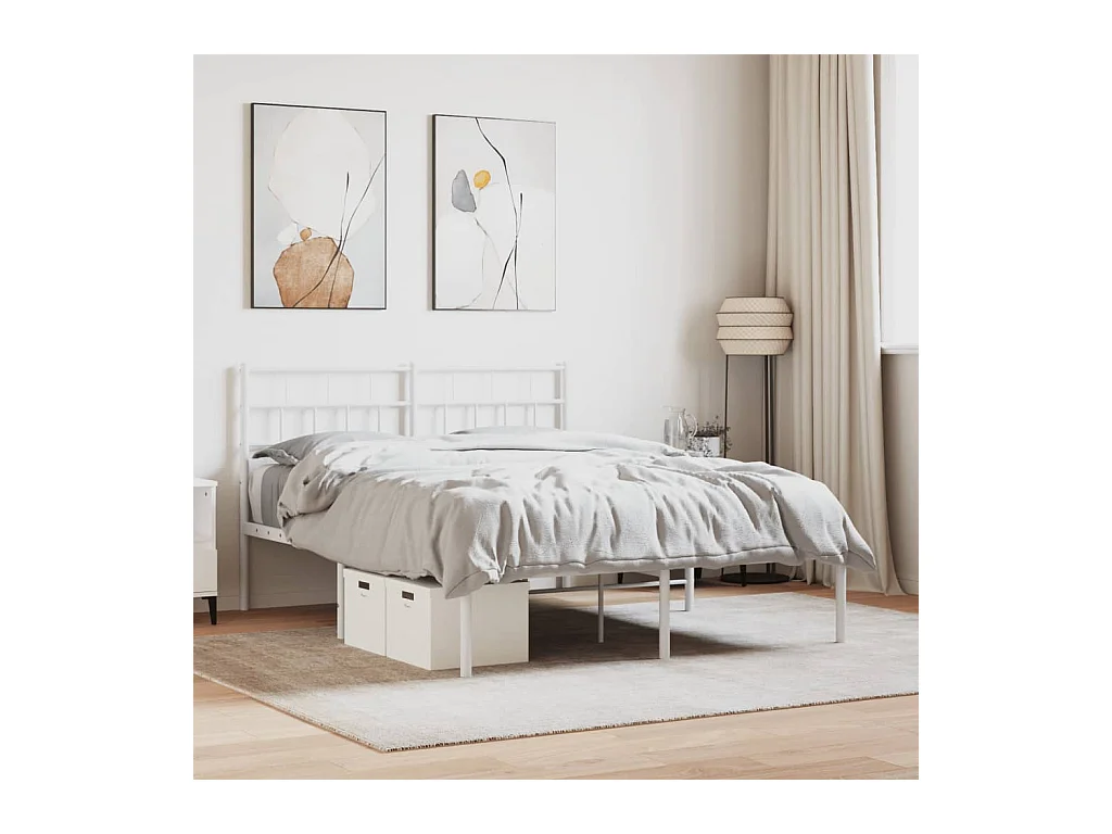 Lit double | Lit adulte | Cadre de lit métal et tête de lit blanc 140x200 cm