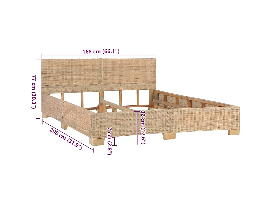 Lit double | Lit adulte | Cadre de lit avec tête de lit rotin véritable 160x200 cm