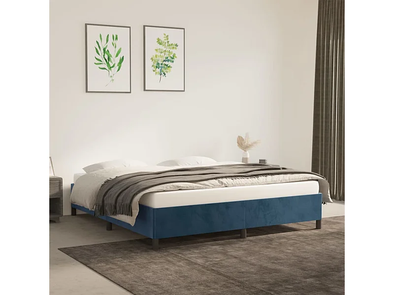 Lit double | Lit adulte | Cadre de lit bleu foncé 160x200 cm velours
