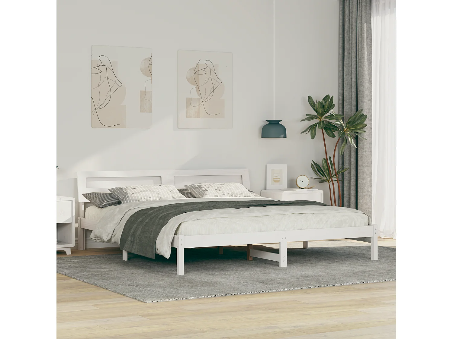 Lit double | Lit adulte | Cadre de lit Blanc 180x200 cm Bois massif en pin