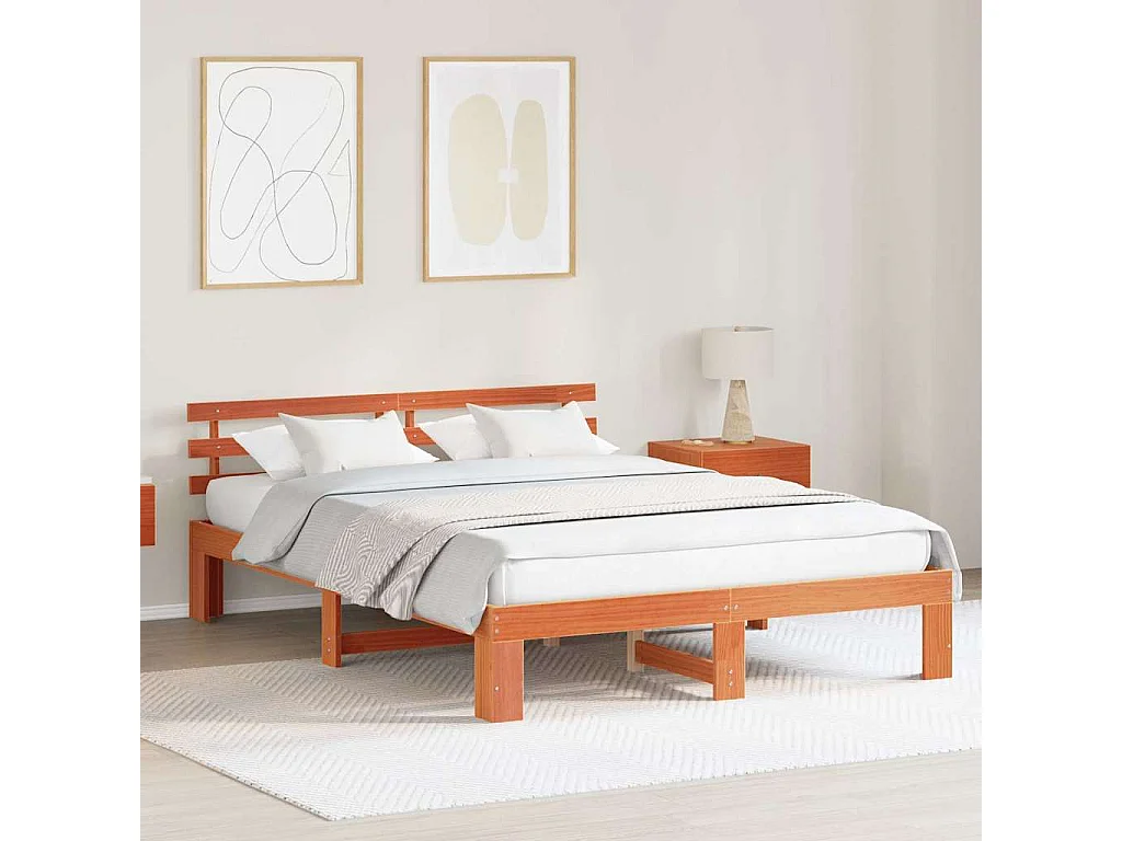 Lit double | Lit adulte | Cadre de lit Marron 160x200 cm Bois de pin massif