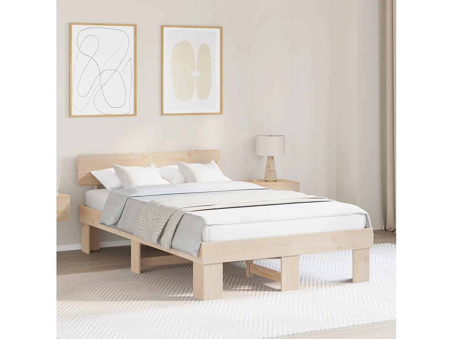 Lit double | Lit adulte | Cadre de lit Marron 135x190 cm Bois massif en pin