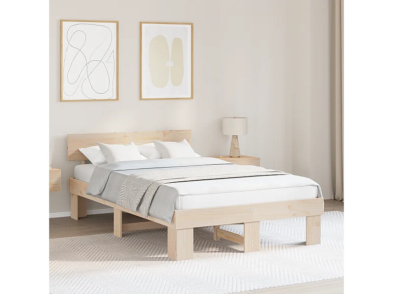 Lit double | Lit adulte | Cadre de lit Marron 135x190 cm Bois massif en pin