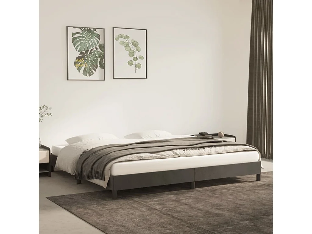 Lit double | Lit adulte | Cadre de lit gris foncé 200x200 cm velours